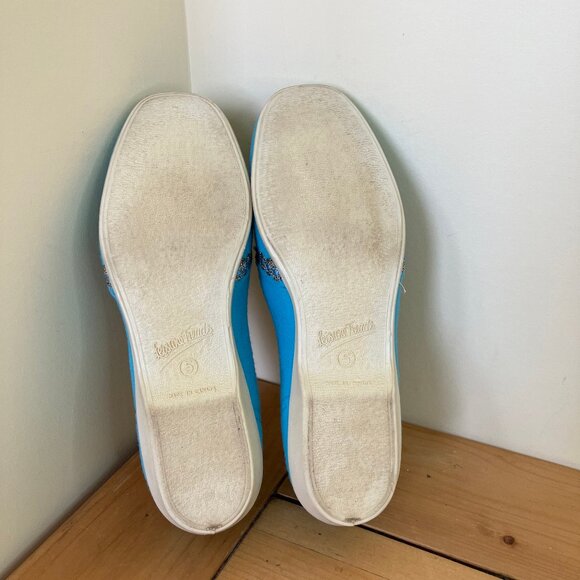 Leisure Treads Blue Felt Slippers Women's Vintage House Shoes White Rubber Soles - Picture 6 of 7